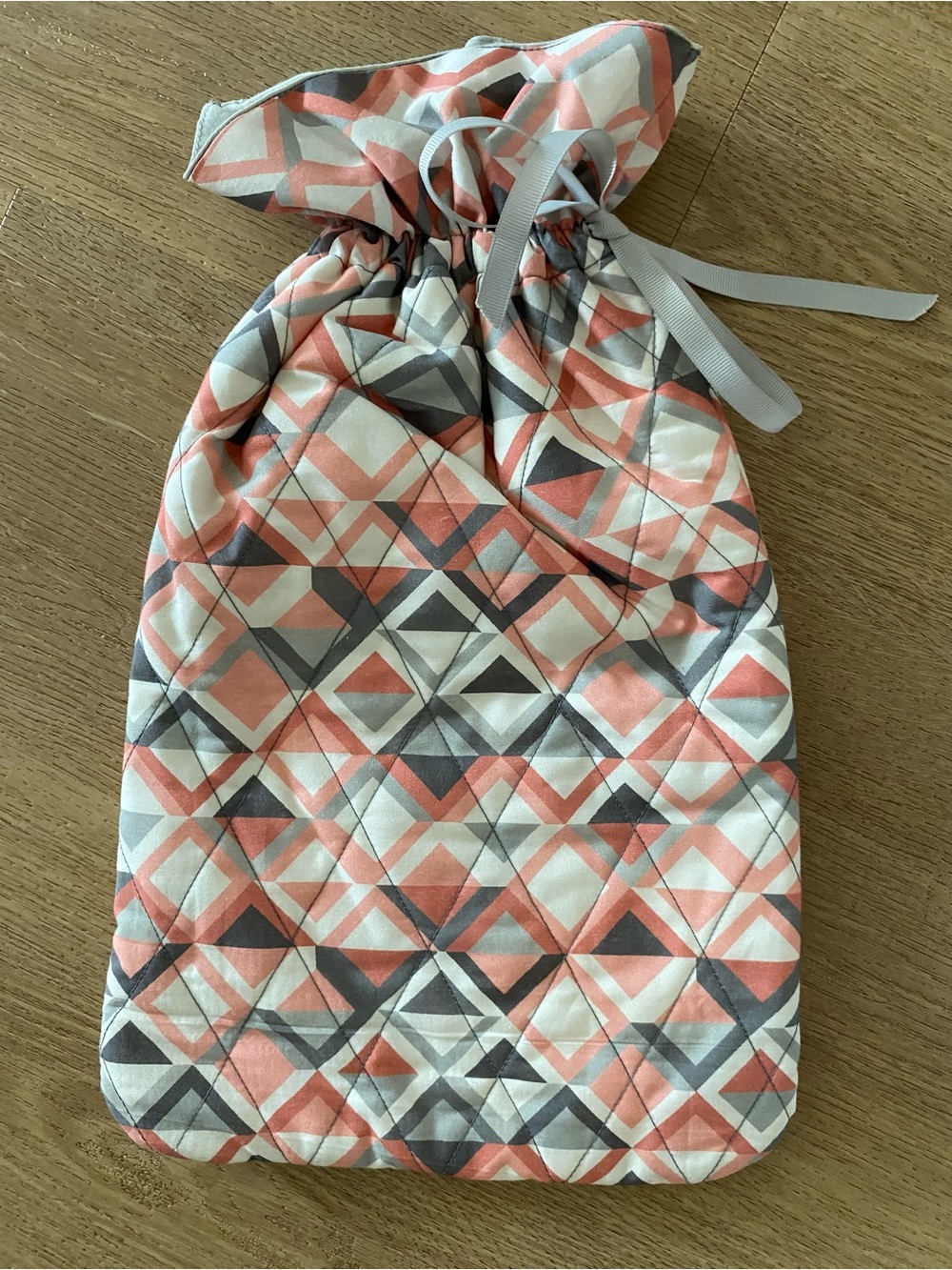 Geometric Quilted Drawstring Multi purpose Bag - Coral Gray